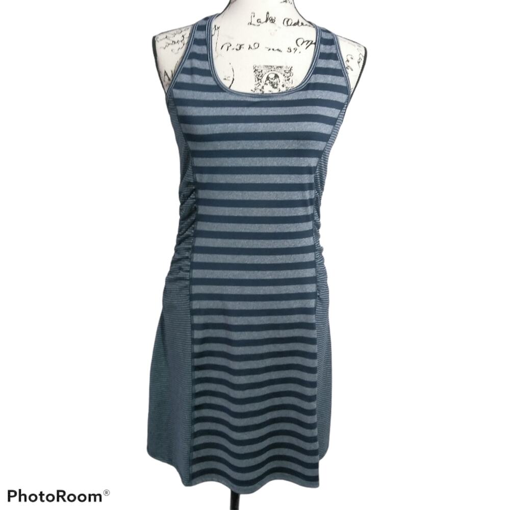 Lola by AFG  Ruched Blue Gray Stripe Casual Athletic Dress S